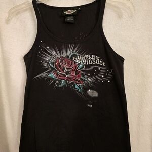 Harley-Davidson Women's Black Tank Top with Rose Design